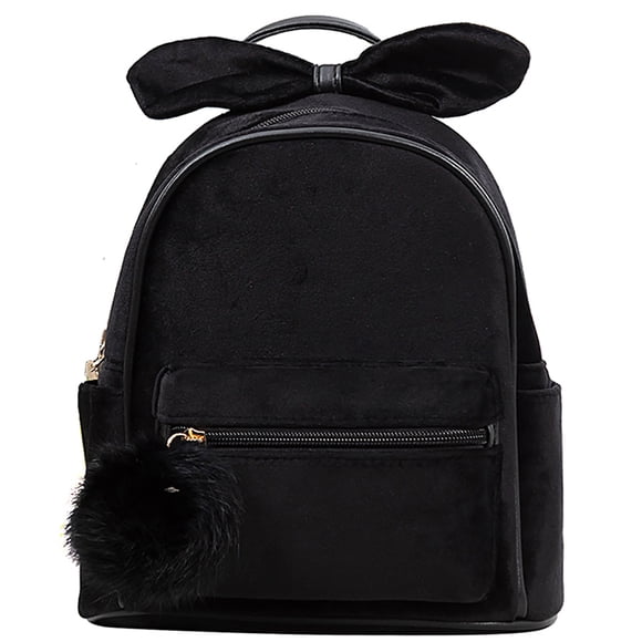 Girls Mini Backpack Fashion Pompom Bowknot School Backpack Velvet Casual Daypack