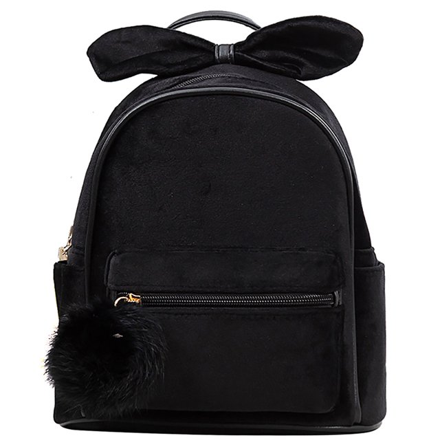 Girls Mini Backpack Fashion Pompom Bowknot School Backpack Velvet Casual Daypack