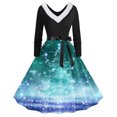 thumbnail image 1 of TIMIFIS Robes de Noël pour Femmes, Imprimé de Noël Laid, Robes Trapèze, Robe de Bal à Col en V pour les Fêtes, Manches Longues, Plissée, Robe Rétro Évasée, 1 of 3