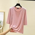 thumbnail image 2 of Timegard Hauts pour Femmes Col Rond Manches 3/4 Blouse Ample Confortable Décontractée Couleur Unie Pyjama T-Shirt Hauts, 2 of 6