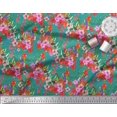 thumbnail image 2 of Soimoi Green Polyester Crepe Fabric Laceleaf & Macaw Parrot Bird Print Fabric by The Yard 42 Inch Wide, 2 of 3