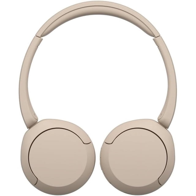 Sony WH-CH520 Wireless Headphones with Microphone in beige, front-facing with round on-ear earcups and matte finish, featuring Bluetooth 5.0, up to 50 hours battery life, quick charge, and multipoint connection for two devices, suitable for calls and music on the go.