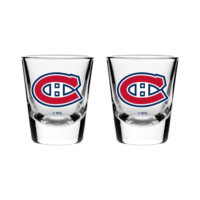 The Sports Vault Ensemble de 2 Verres à Shooter Canadiens de Montréal avec Deux Verres à Shooter en Verre Transparents de 2 Oz Présentant le logo Canadiens de Montréal Rouge, Blanc et Bleu, Va au Lave-Vaisselle et Idéal pour les collections de Vaisselle de Bar Ou les Cadeaux.