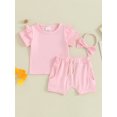 thumbnail image 2 of Honganda 0-3Y Toddler Girls Summer Shorts Sets Short Sleeve Ruffle Tops Shorts Headband Sets, 2 of 9