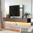 thumbnail image 1 of FloatiCasa 55-Inch Floating TV Stand Wall Mounted, Fully Assembled, Solid Wood Veneer, for TVs up to 60", Vintage Carved Doors, 1 of 17