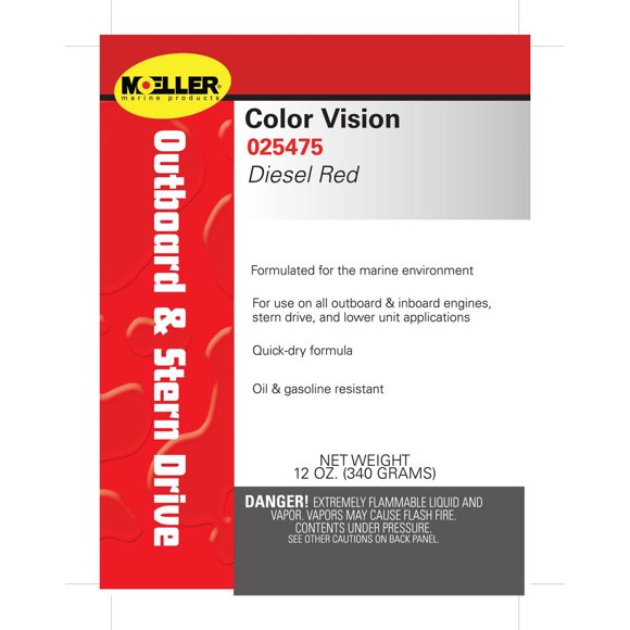 Moeller Marine Engine Paint 025475 Diesel Red; 12 Ounce; Oil And Gasoline Resistant; For Marine Applications