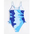 thumbnail image 5 of XIMIN Girl's Color Block Drawstring Side One Piece Full Coverage Ruched Long Torso Swimsuit Spaghetti Strap Beach Pool Party Bathing Suit (8-9 Years, Blue), 5 of 5