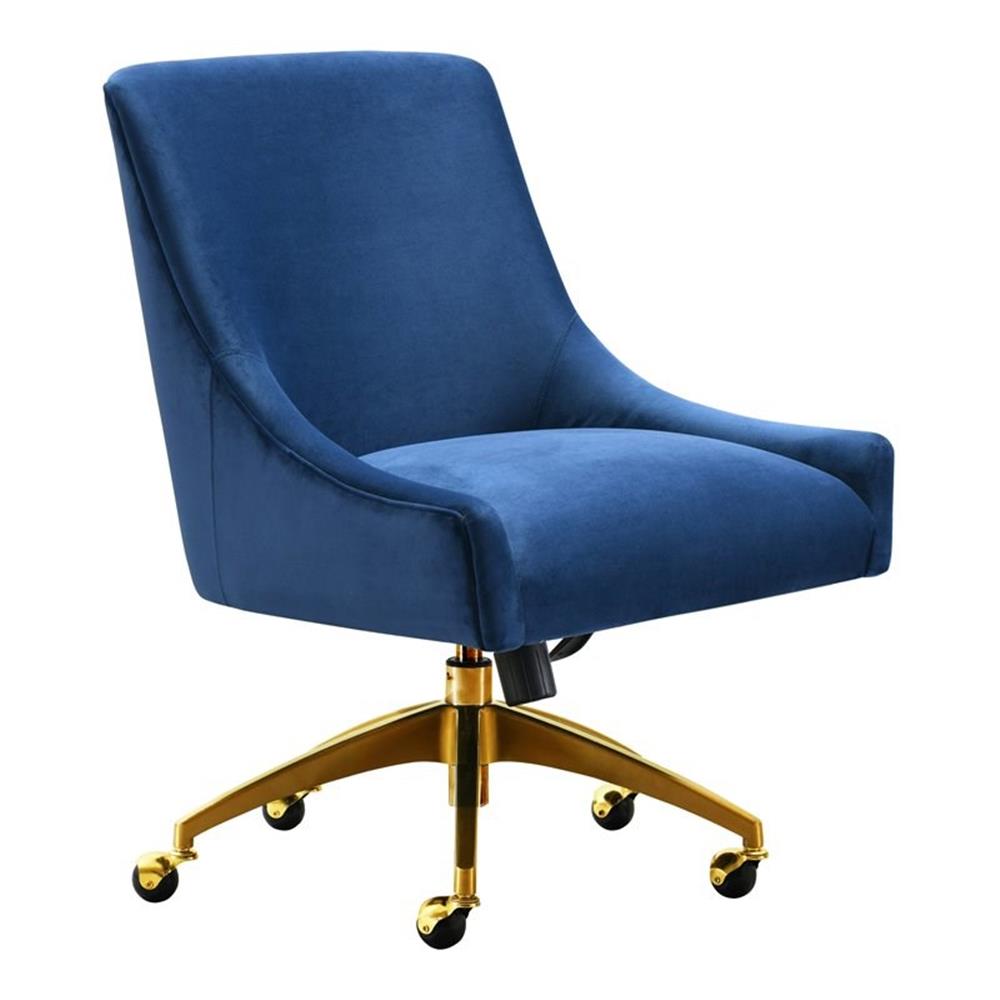 TOV Furniture Beatrix 22.6" Transitional Velvet Office Swivel Chair in Navy