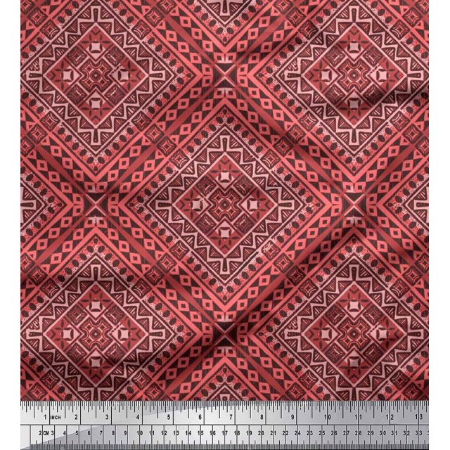Soimoi Rayon Fabric Check Kilim Print Fabric by The Yard 56 Inch Wide