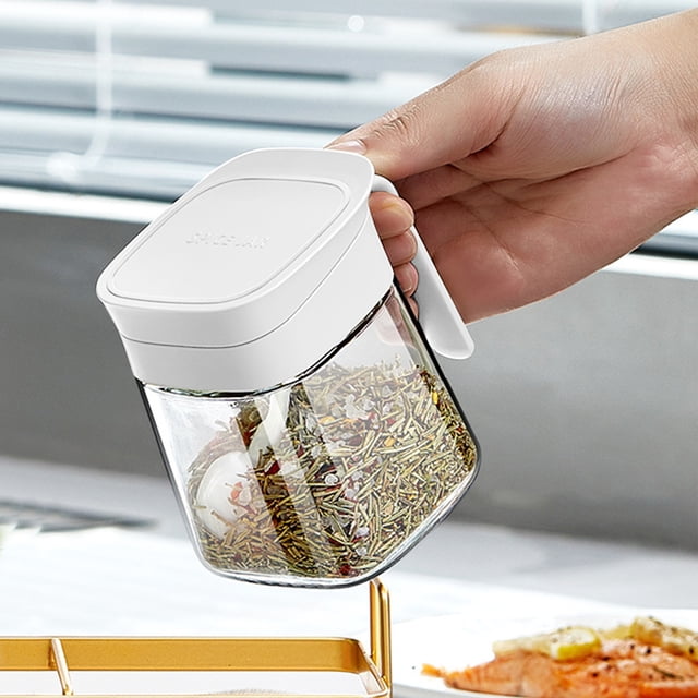 Kitchen Organizers and Storage On Clearance Glass Condiment Spice Jar 300ml Condiment Jar Spice Container With Spoon Clear Glass Condiment Canister For Sugar Pepper For Kitchen Counter