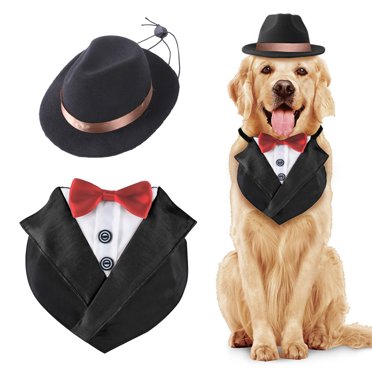 BKER Costume de Mariage pour Chien Style Britannique et Chapeau Gentleman avec Nœud Papillon