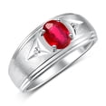 thumbnail image 3 of RYLOS Men's Rings Sterling Silver Classic 8X6MM Oval Gemstone &  Diamond Ring Ruby July Birthstone Rings For Man Silver Rings Size 13, 3 of 7