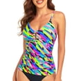 thumbnail image 2 of RELLECIGA Women's V Neck Shirred Tankini Top Swimsuits Tummy Control Bathing Suit, 2 of 7