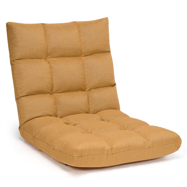 Costway Chaise de Sol Réglable 14 Positions Pliable Paresseuse pour Gaming Jaune