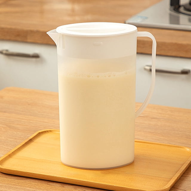 Cold Water Pitcher for Refrigerator - Plastic Water Kettle 2 Liter Large Capacity Pitcher with Strainer Lid Heat Resistant Household, White, JKODE