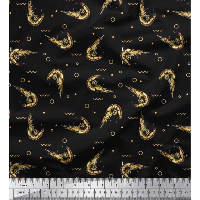 Soimoi Cotton Poplin Fabric Circle,Dot & Prawns Ocean Decor Fabric Printed Yard 42 Inch Wide