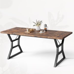 70.9 Table à manger grande ferme de pouce pour 6, Table de cuisine rectangulaire en bois avec jambes en métal à rayons X, brun