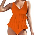 thumbnail image 4 of Women's Ruffle Tankini Swim Suits High Waist Flounce Swimwear Tummy Control 2 Piece Bathing Suits for Curvy Women Orange, M, 4 of 6