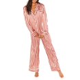 thumbnail image 4 of GDREDA Pyjama Femme Women Ensemble Pyjama 2 Pcs Rayé Imprimé Chemise à Manches Longues Boutonnée et Pantalon Tenue de Nuit Women Ensembles de Pyjama Pyjamas Rouge,P, 4 of 8