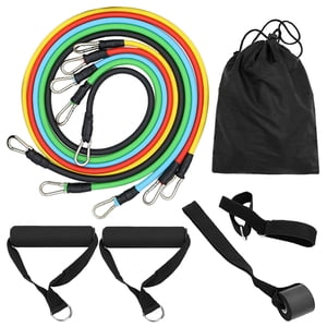 Amdohai 11pcs Resistance Bands Set Workout Fitness Exercise Tube Bands Door Anchor Ankle Straps Cushioned Handles with Carry Bags for Home Gym Travel