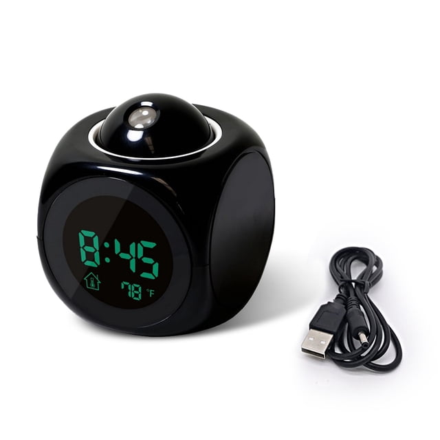 Wweixi Alarm Clock Electronic Desktop Digital Bell Clocks Projector Temperature Display Meter Travel Living Room ℉/℃ Black