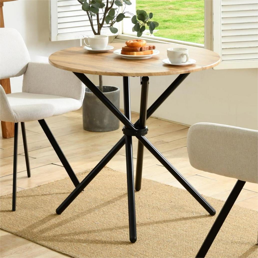 Homy Casa 2-person Dining Table, 31.5 inch Round Top with Industrial Metal Legs, Kitchen Breakfast Table, Dark Brown