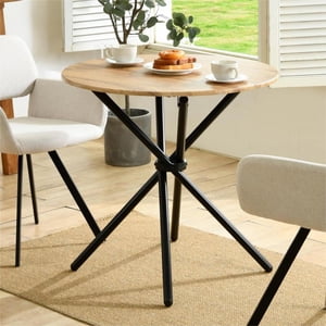 Homy Casa 2-person Dining Table, 31.5 inch Round Top with Industrial Metal Legs, Kitchen Breakfast Table, Dark Brown