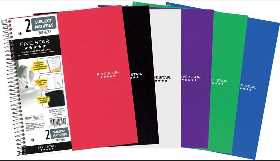 Cahier Five Star 2 sujets 240pg 11po, paquet de 12