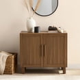 thumbnail image 2 of Bouclair Walnut Wood Veneer Fluted Two Door Sideboard Cabinet with 2 Interior Shelves, 2 of 6