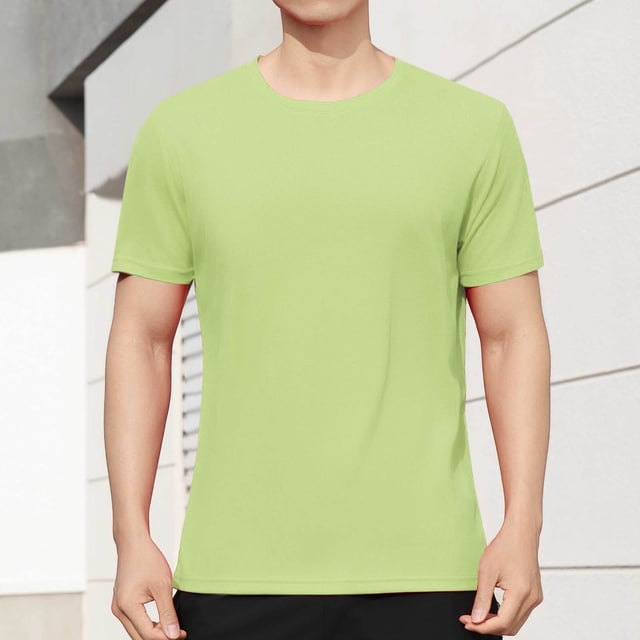 Styesk T Shirts for Man Solid-Color Casual Elastic Sports Short Sleeved Round-Neck Blouses