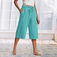 thumbnail image 2 of Kaemgyyd Womens Plus Size Capris Lounge Drawstring Cotton Linen Bermuda Shorts Flowy Wide Leg Beach Vaction Cropped Trousers, 2 of 6
