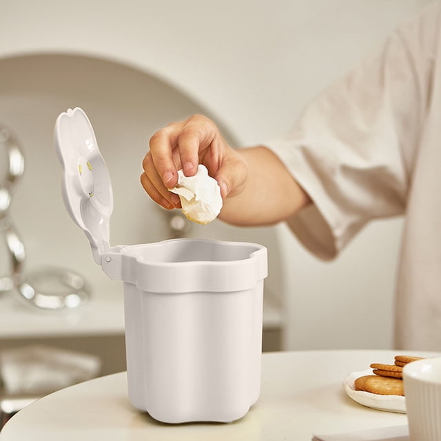 Decorative Desktop Wastebasket With Lid Small Bedside Garbage Can For Bedroom Kitchen Sturdy Mini Cute Compact Rubbish Container Easy To Clean