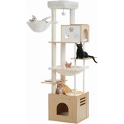 Cat Tree es Cat Tower with Dual Condos for Indoor Cats Plush Cat House with Padded Perch Scratching Ramp and Posts and Replaceable Balls-