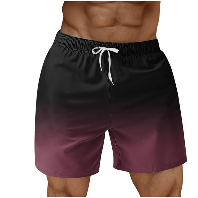 RKSTN Swim Shorts for Mens Gradient Print Ultra Plus Size Color Blocking Elastic Waist Drawstring Casual Versatile Beach Vacation Board Shorts with Pockets
