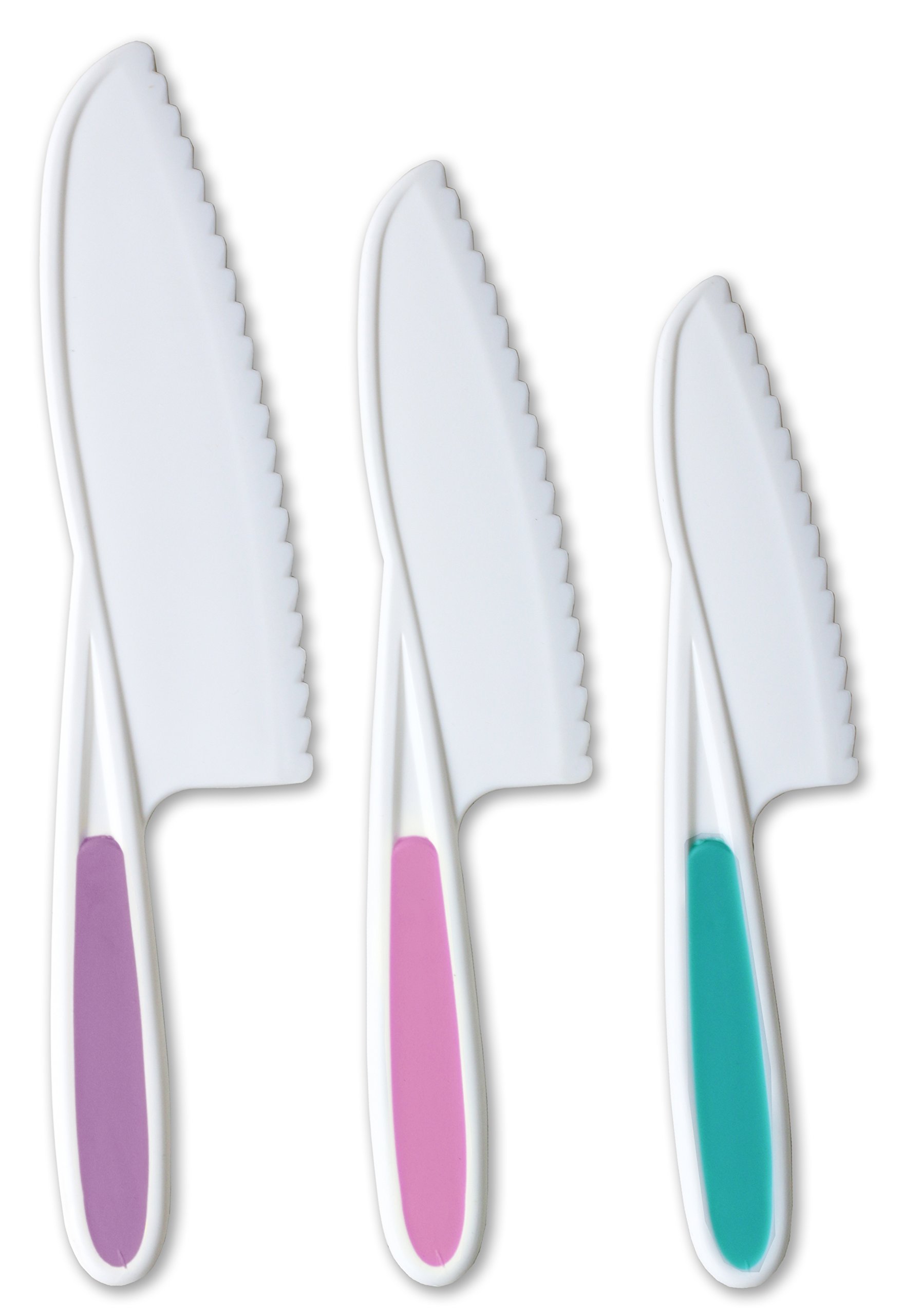 Kids Kitchen Knife Set Children's Cooking Knives in 3 Sizes & Colors/Firm Grip, Serrated Edges, BPA-Free Kids' Knives/Safe Lettuce and Salad Knives