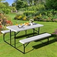 thumbnail image 2 of Costway Foldable Picnic Table Bench Set Outdoor Camping for Patio & Backyard White, 2 of 10