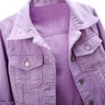 thumbnail image 4 of Hansber Women's 3/4 Sleeve Denim Jacket Coat Basic Button Down Stretch Jacket with Pockets Purple L, 4 of 6