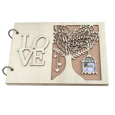 CIMAXIC Wooden Guest Book Wooden Love Guest Book Wedding Tree Personalised Photo Album Gift Guest Sign-in Book Message Book (20 Pages),11.02"X7.87"X0.63"