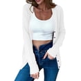thumbnail image 1 of aohooy Cableknit Cardigan for Women V-Neck Button Down Cardigans Solid Soft Long Sleeve Sweaters White,L, 1 of 9