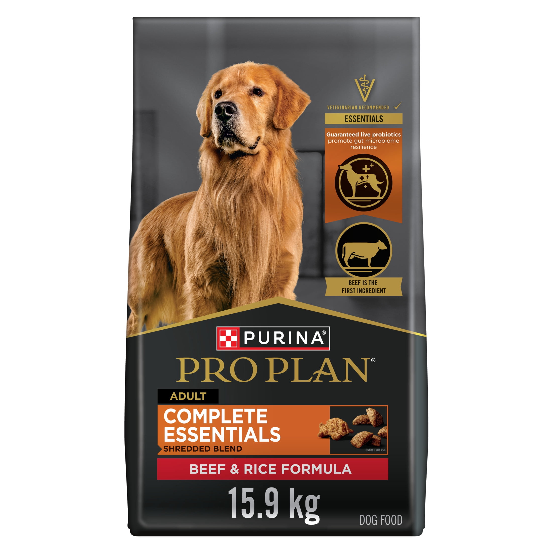 Purina Pro Plan Complete Essentials Shredded Blend Beef & Rice Formula, Dry Dog Food 15.9 kg