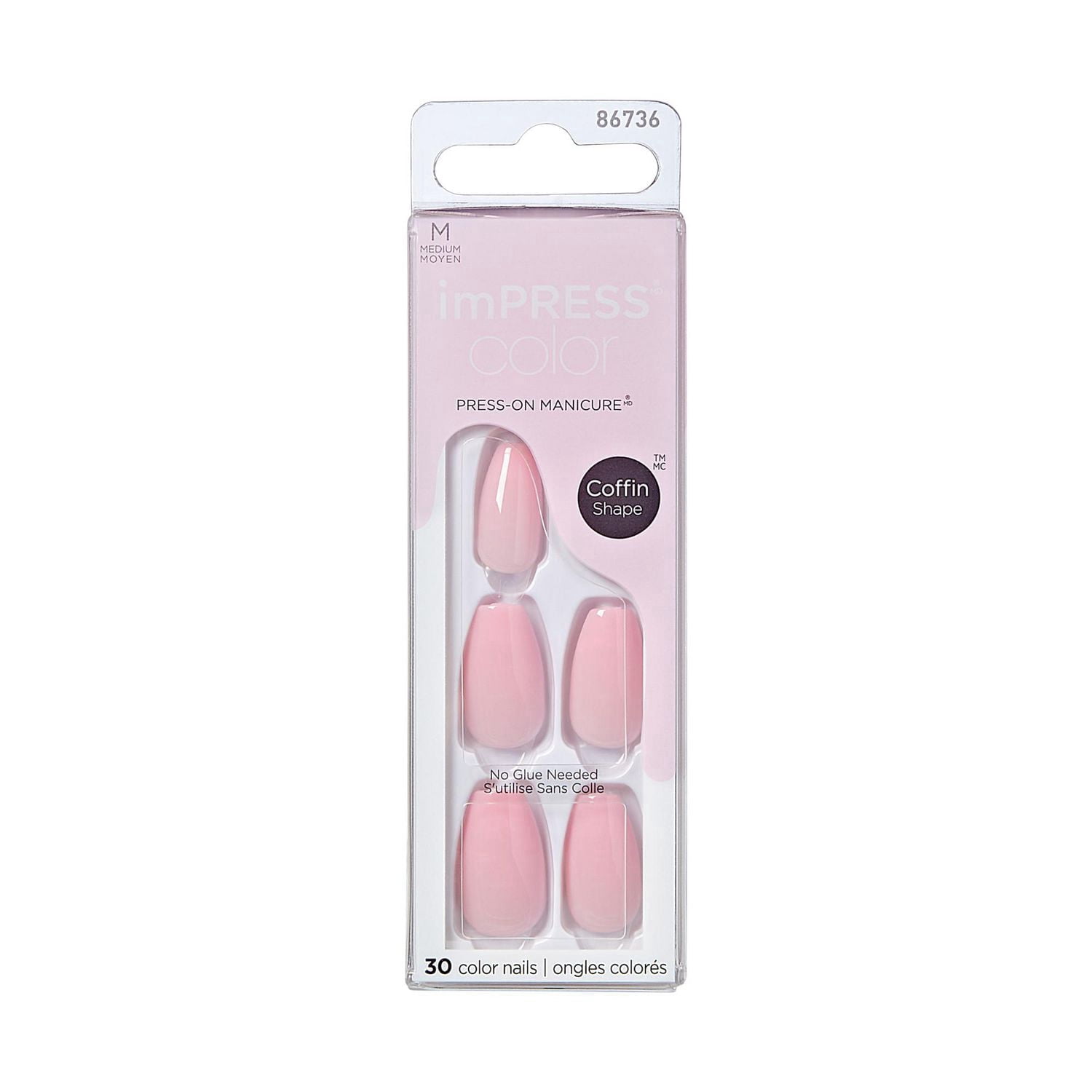 KISS ImPRESS Color - Faux Ongles, Forme Coffin Moyen