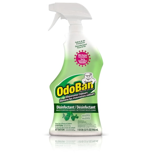 OdoBan Vaporisateur Désinfectant Polyvalent à l'Eucalyptus 946 ml, Éliminateur d'Odeurs, Désinfectant, Assainisseur de Tissus, Contrôle de la Moisissure