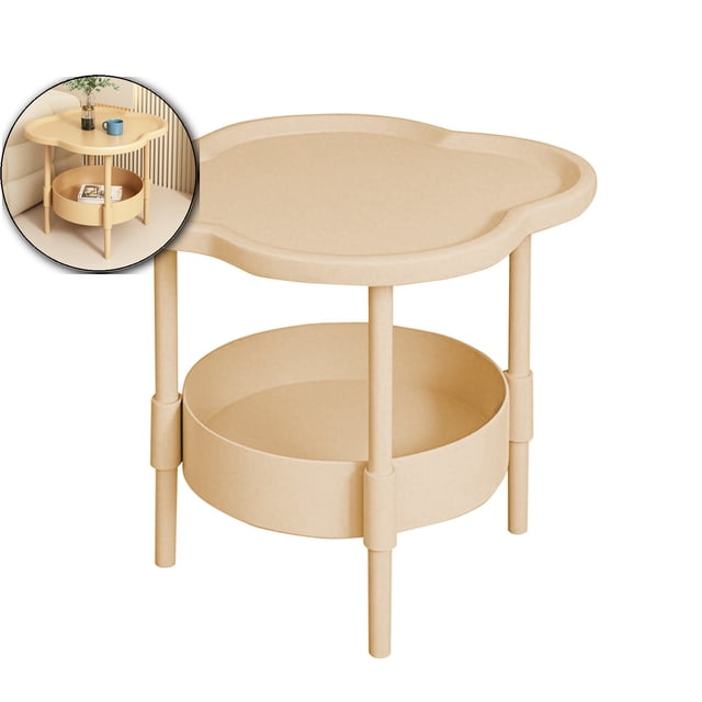 Dvruxg Petite Table d'Appoint Ronde, Table d'Extrémité à 2 Niveaux, Table de Nuit Moderne avec Panier en Tissu, Tables d'Appoint Rondes pour Salon et Chambre