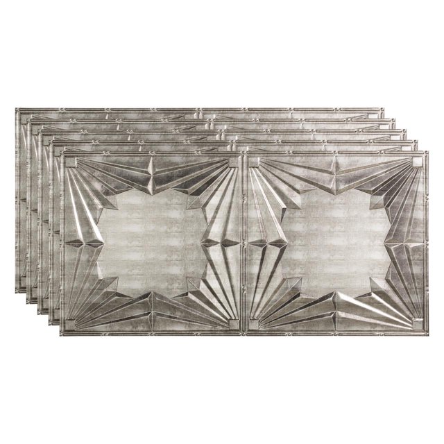 Fasade Art Deco Decorative Vinyl Ceiling Panel 2ft x 4ft 5 Pack Crosshatch Silver