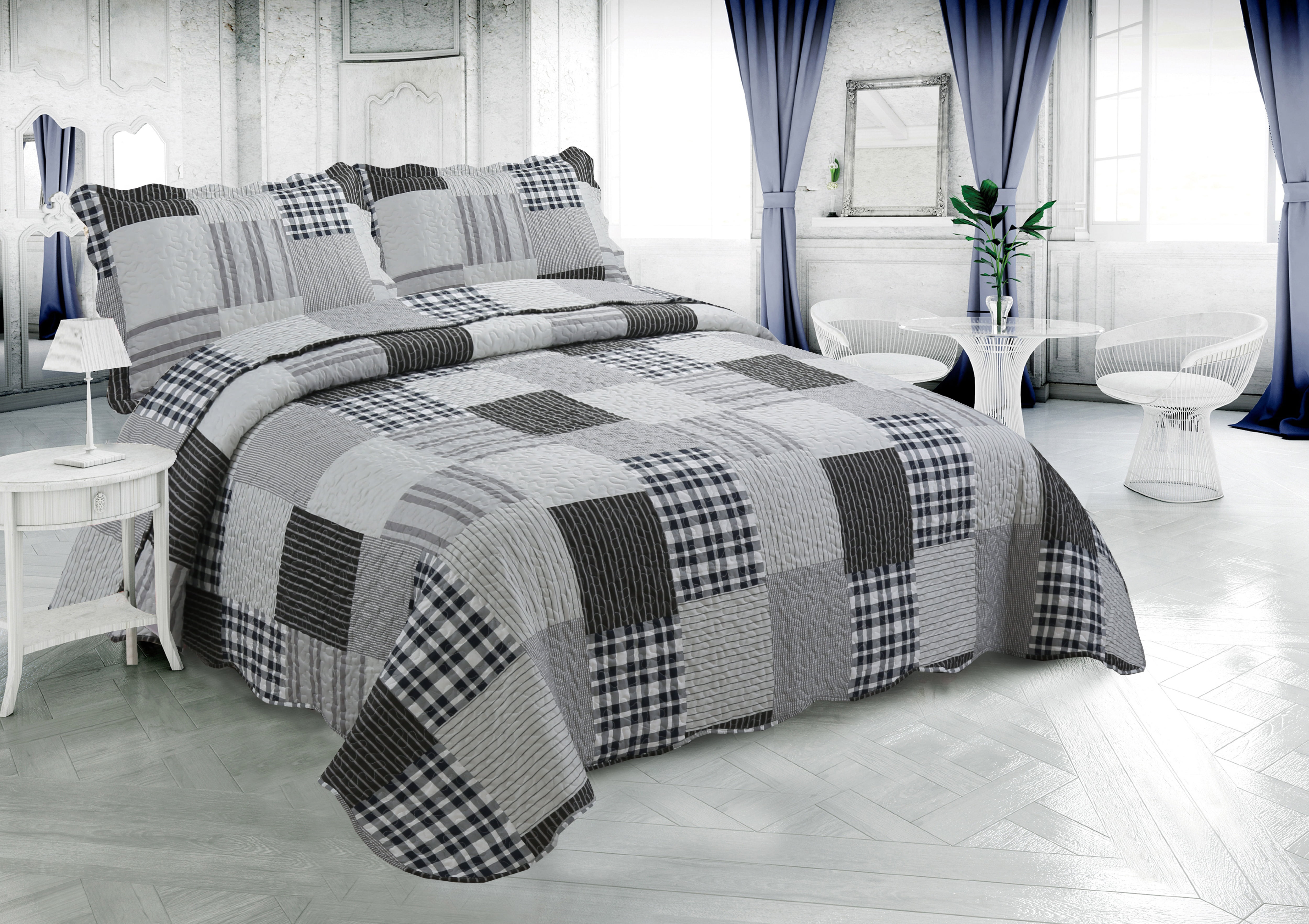 Marina Decoration Rich Printed Stitching Coverlet Bedspread Ultra Soft Summer Bedding Quilt Set with Quilted Sham