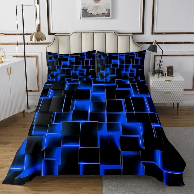 Erosebridal Geometric Stereoscopic Coverlet Set King,Buffalo Plaid Bedding Set,Gradient Bedroom Decor,Ultra Soft,3 Pieces