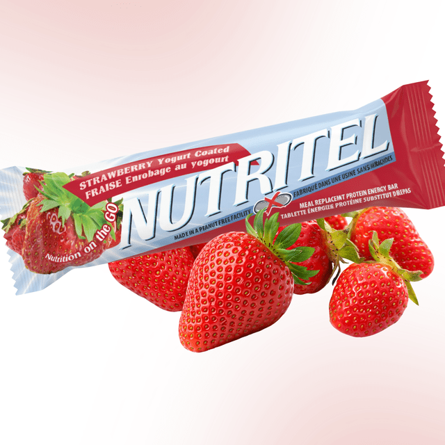 Nutritel - Yogourt à la Fraise Enrobé - Barre Énergétique Protéinée de Substitut de Repas - Lot de 12