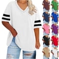 thumbnail image 4 of Moxiu Summer Plus Size Color Block Sleeve Tops V Neck Short Sleeve Oversized Loose Casual Tunic Tees Red,XL, 4 of 4