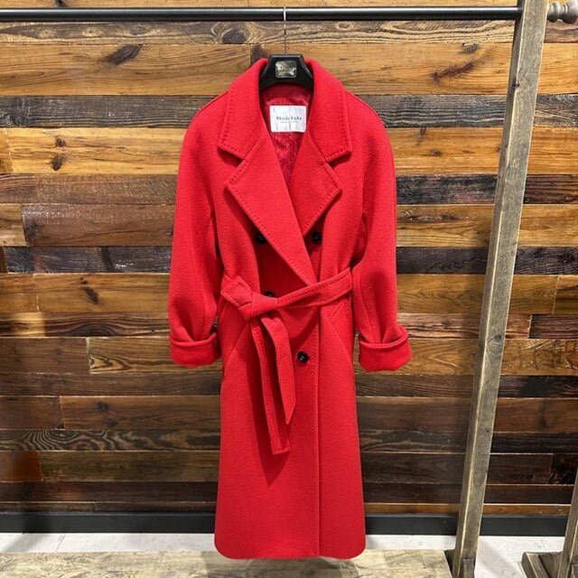 QueenLine Cashmere Long Loose Double breasted Wool Camel Black, Belt Classic Commuter Coat