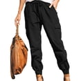 thumbnail image 4 of Mikilon Women Plus Size Drawstring Casual Solid Elastic Waist Pocket Loose Pants, 4 of 9